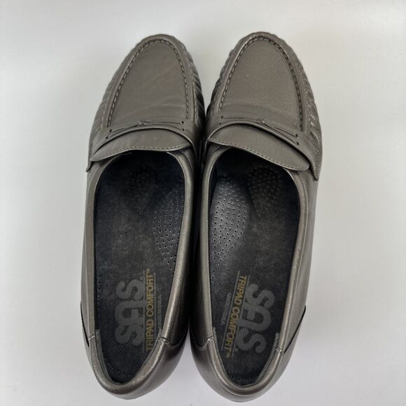 SAS Easier Slip On Loafer Pewter Leather Silver Metallic Wedge Womens Size 8.5 M - Picture 7 of 13